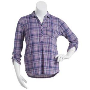 Womens Emily Daniels 3/4 Sleeve 1 Pocket on front Plaid Flannel Shirt
